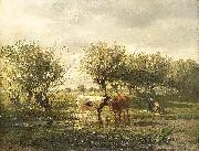 Gerard Bilders Cows at a pond oil